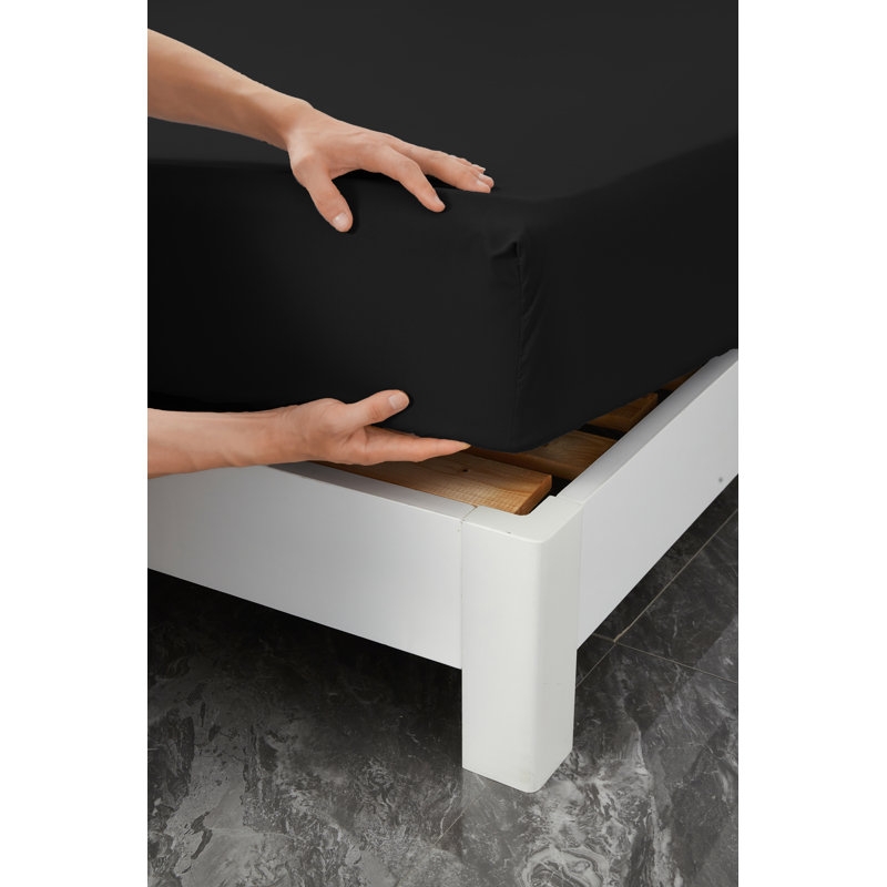 Ensemble de draps en rayonne , Noir, Ensemble de draps pour lit double TG + 1 drap-hous