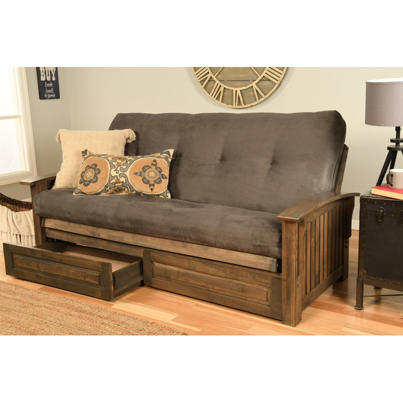 Stratford Full 83" Wide Futon Frame and Mattress, Yes, Suede Gray