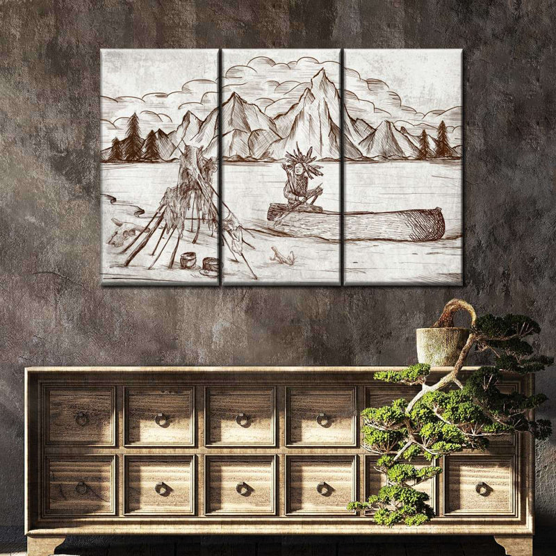 Native American Wild West Indians, ensemble de 3 reproductions sur toile, ensemble de 3 pièces, H 24 po x l 38 po x P 1,25 po