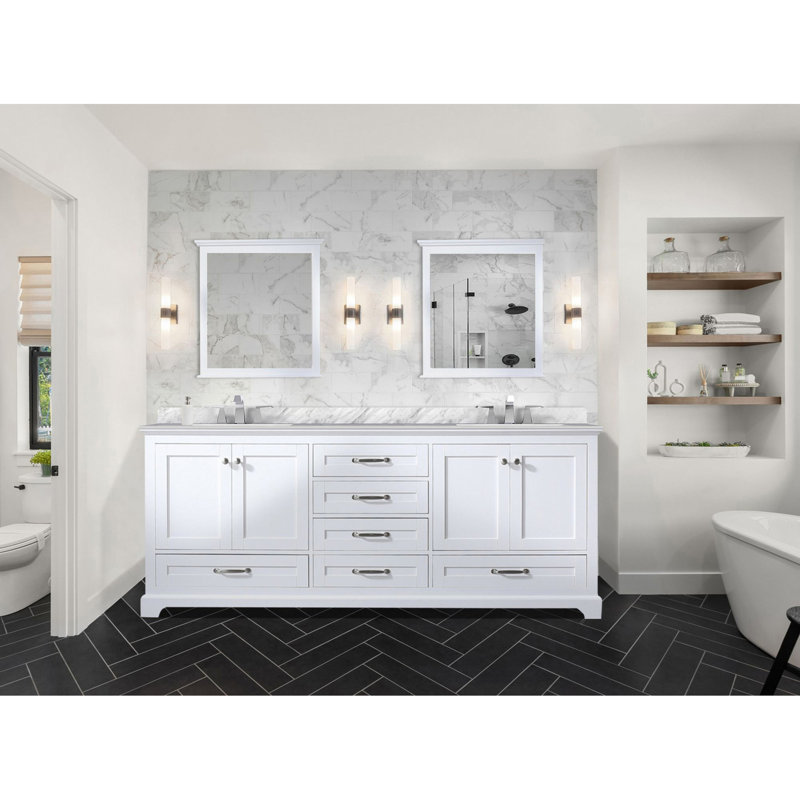 80 po L x P 22 po Meuble-lavabo blanc avec comptoir en marbre, robinet, 30 miroirs - résistant aux taches et aux rayures