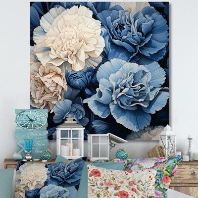Arrangement mural œillets blancs et bleus VI - œillets