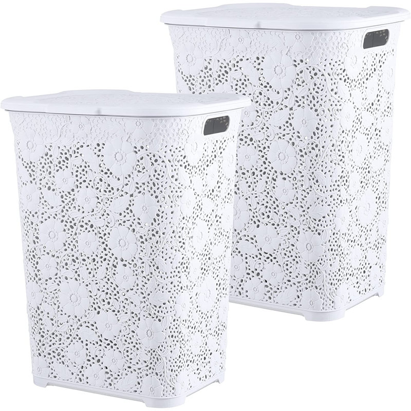 Panier à linge décoratif en dentelle, Blanc cassé, H 22 po x l 16,5 po x P 13,5 po