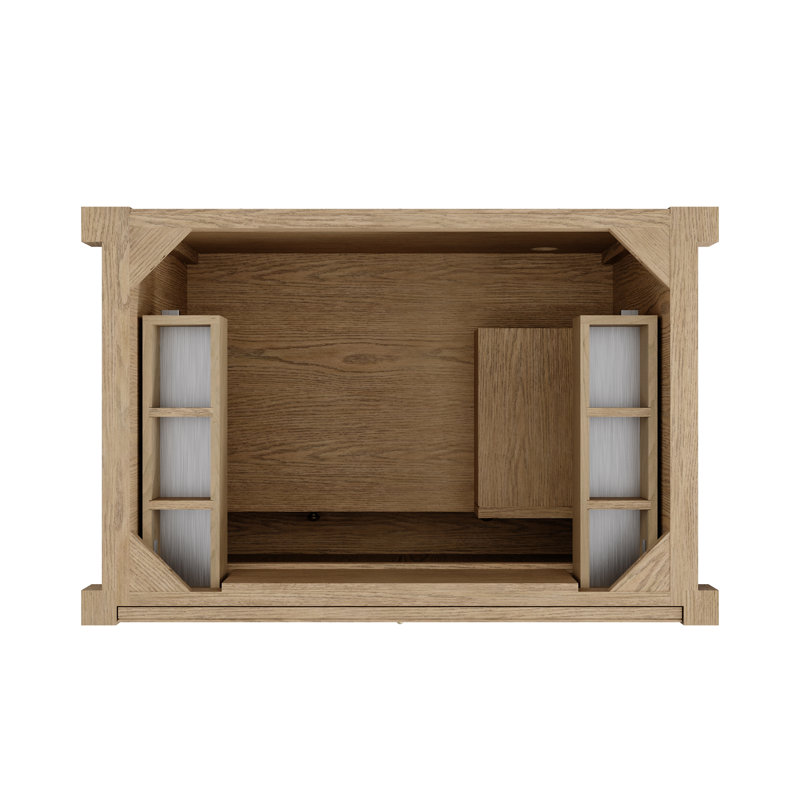 Kinnsden 36" W Single Vanity, White Zeus Silestone, 8" Widespread, Weathered Oak