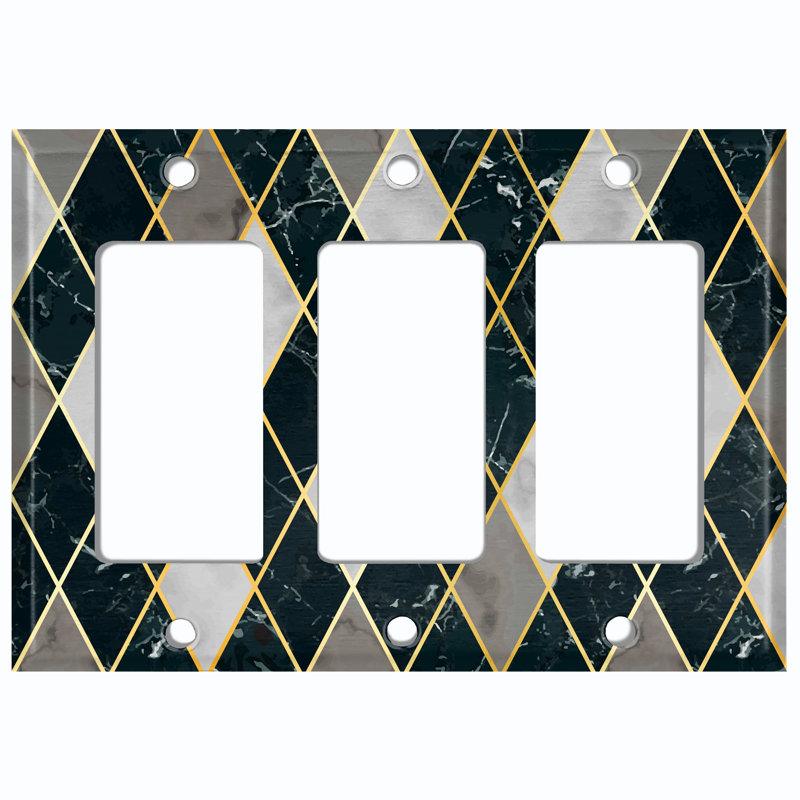 Black Plaid Gray Marble White Image 3 - Gang Toggle Light Switch Standard Wall Plate
