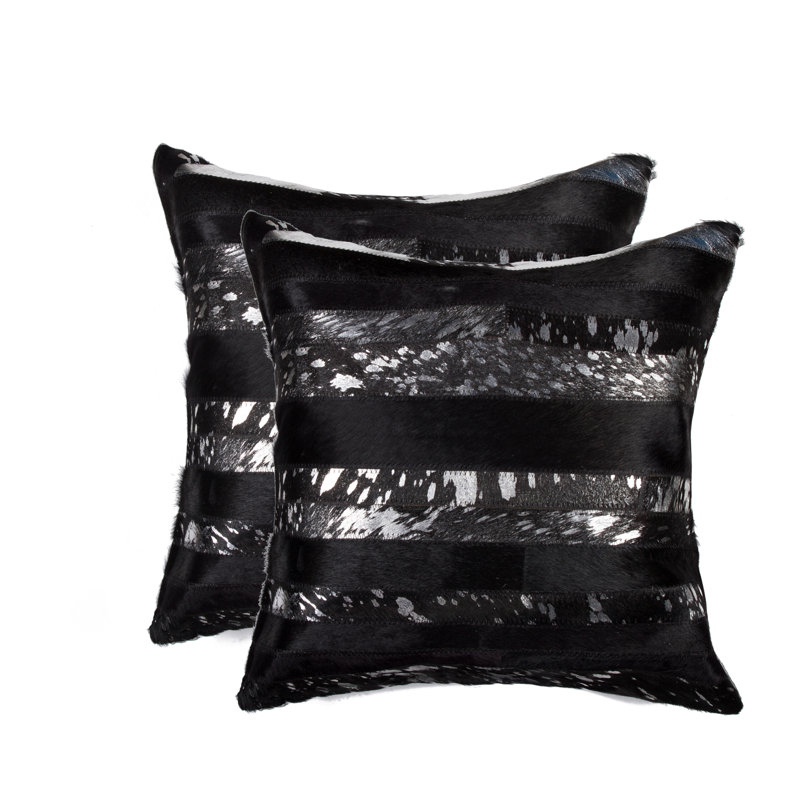 Madrid Leather Throw Pillow, Black/Silver