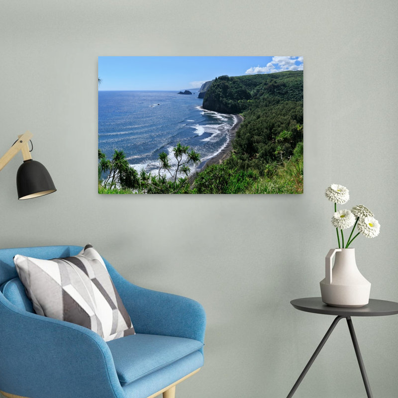 Vue sur la mer et le littoral, Pololu, Hawaï, États-Unis, plage contemporaine, art mural, H 16 po x l 24 po
