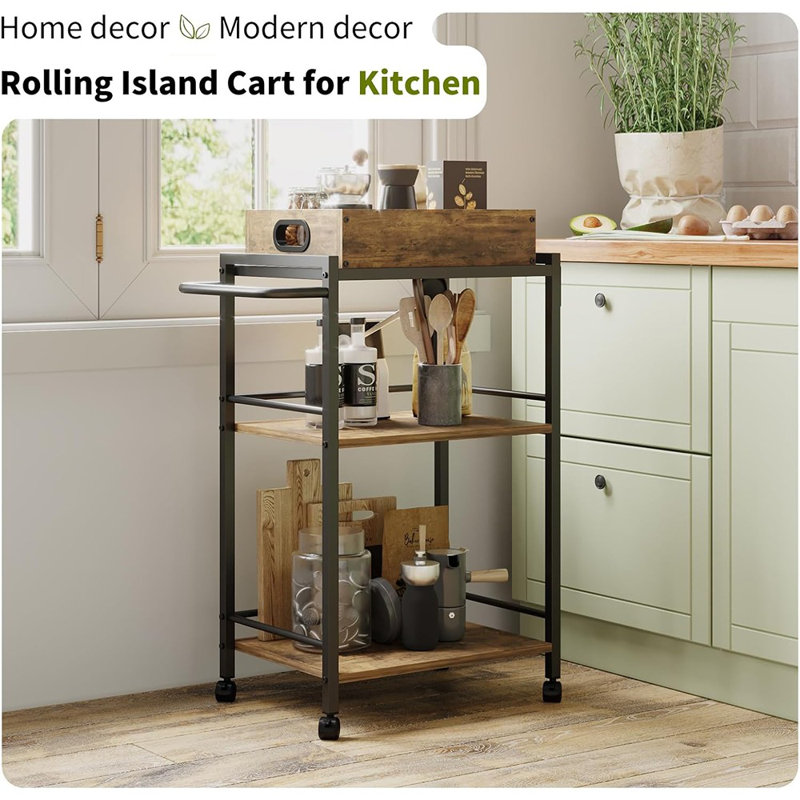3-Tier Bar Cart For The Home, Rolling Cart With Wheels And Handl...