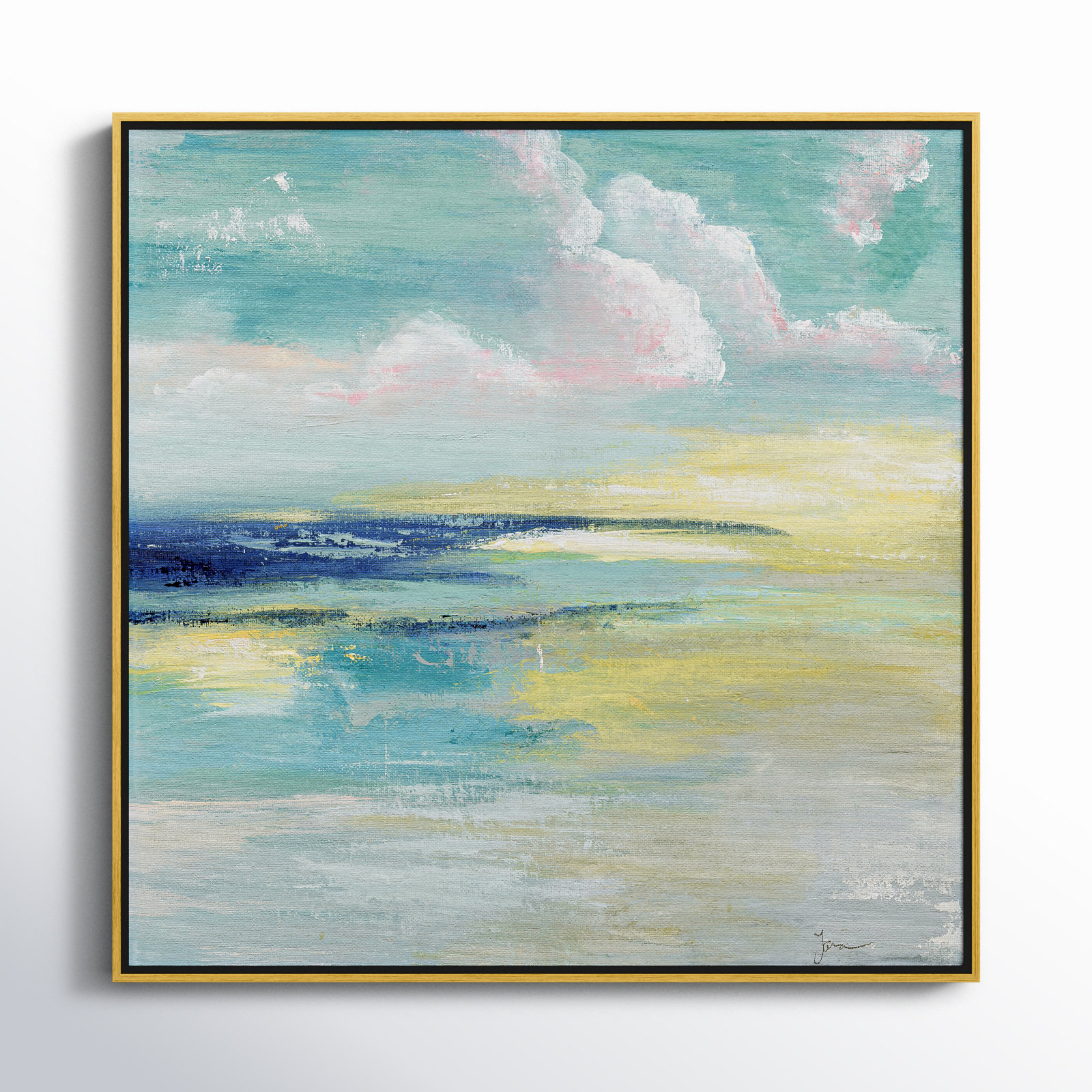 Bertie "Ocean View" Painting by Tava Studios, 31.5" H x 31.5" W x 2" D, Gold Framed Canvas
