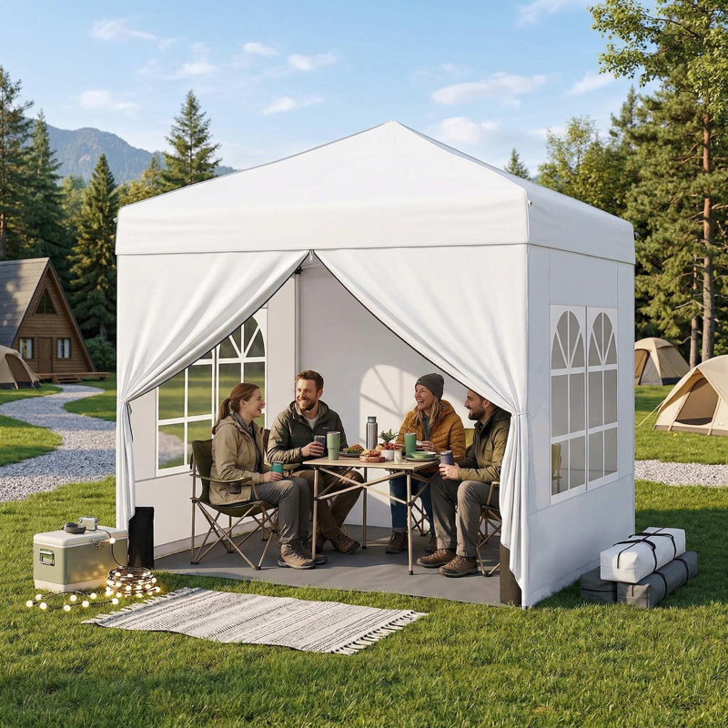 Tente de pavillon escamotable pliable résistante aux rayons UV de 6,5 x 6,5 pi avec 4 parois latérales amovibles et un sac à roulettes portable pour un usage extérieur