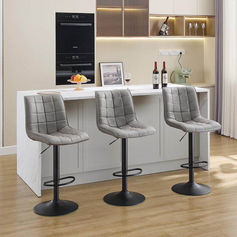 Swivel Upholstered Adjustable Height Counter Bar Stool with Backs for Kitchen Island, Grey, 3