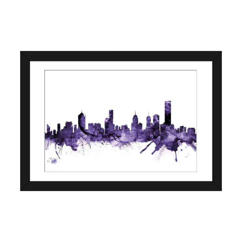 «Melbourne, Australie Skyline» par Michael Tompsett, impression, Papier d'art encadré noir, Blanc, H 24 po x l 32 po x P 1 po