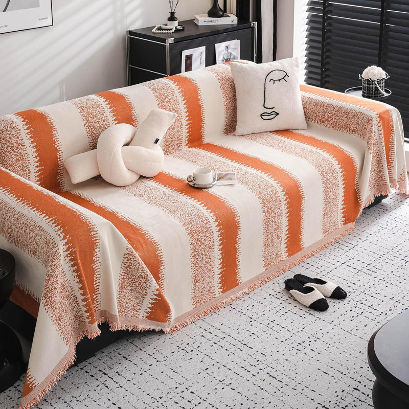 Housse de canapé en chenille de chameau café Housse de canapé chic et lavable, H 134 po x l 71 po, Mélange de coton orange