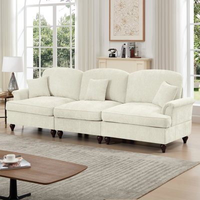 Comfortable With Flower - Shaped Backrests, Spindle Legs, And Detachable Ruffles, For Living Space Three Seat Chenille Ruffles