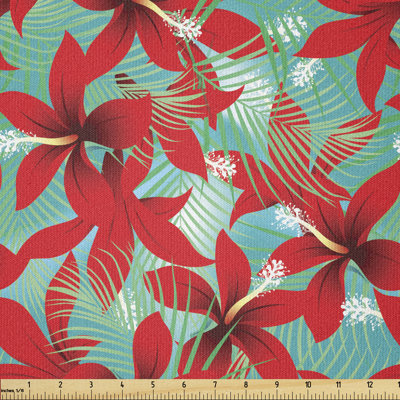 Dequanna Hibiscus Flowers with Green Leaves Aloha Garden Multi-Purpose Fabric