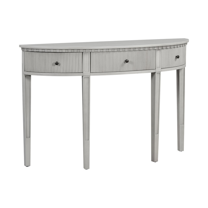 Distinctive Features Of Pine Veneer Console Table With Vertical Stripe Drawer Fronts And Four Legs, Antique White