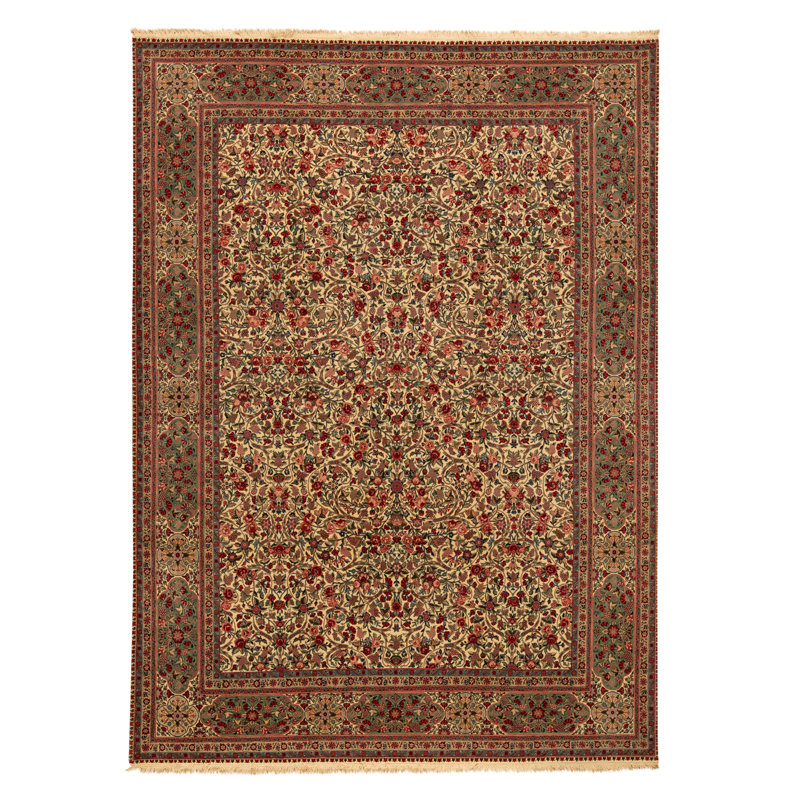 Tapis ivoire et vert noué à la main de haute qualité
