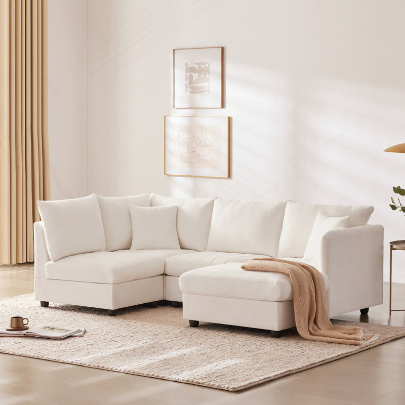 Canapé modulaire Emmilee, Coton / lin blanc