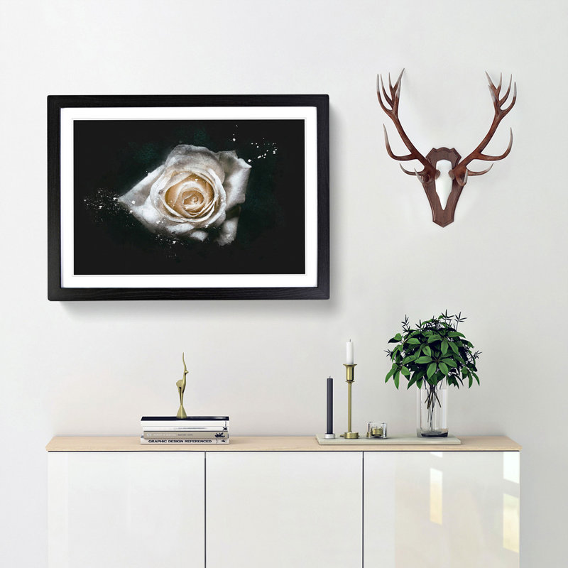 A White Rose - Picture Frame Graphic Art Print, 60cm H x 91cm W x 2cm D, Black Framed