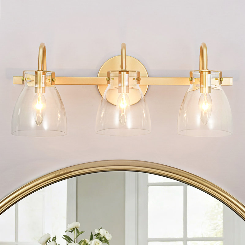 Applique murale pour salle de bain 3 lumières avec abat-jour en verre transparent Aurelion