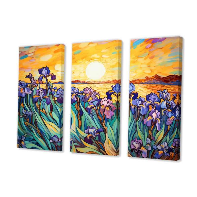 «Blue Iris Radiance By The Lake II», ensemble d'art mural sur toile Flower Field, H 32 po x l 48 po x P 1 po
