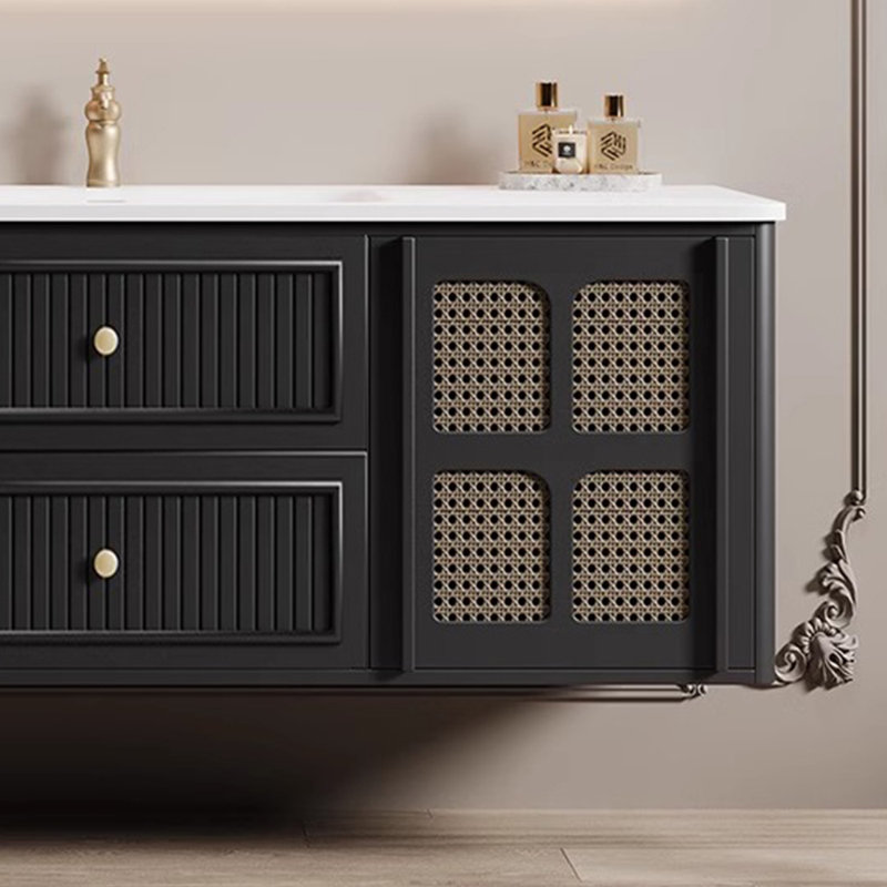 French retro style minimalist bathroom cabinet, 19.69" H x 51.18" W x 19.69" D, Black