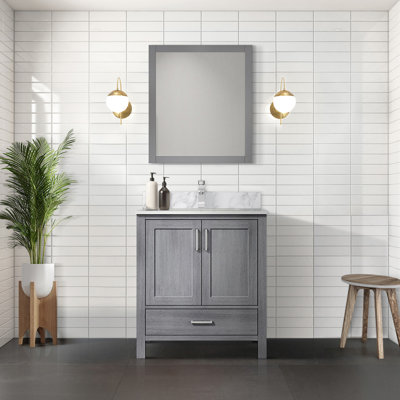 Distressed Grey Bath Vanity 30 In. W X 22 In. D, With Carrara Marble Top