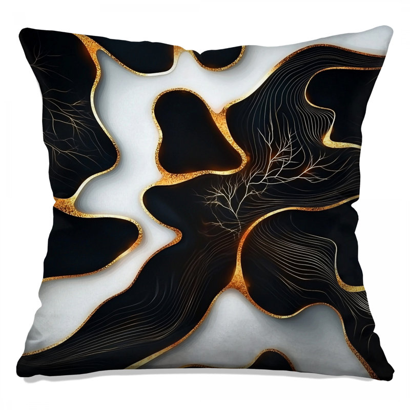 Coussin décoratif abstrait, coussins double face Art, Carré 16 po, Noir / abstrait