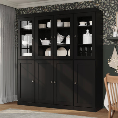 Vaisselier 100% bois massif 65 po avec verre transparent, portes Shaker et tablettes réglables