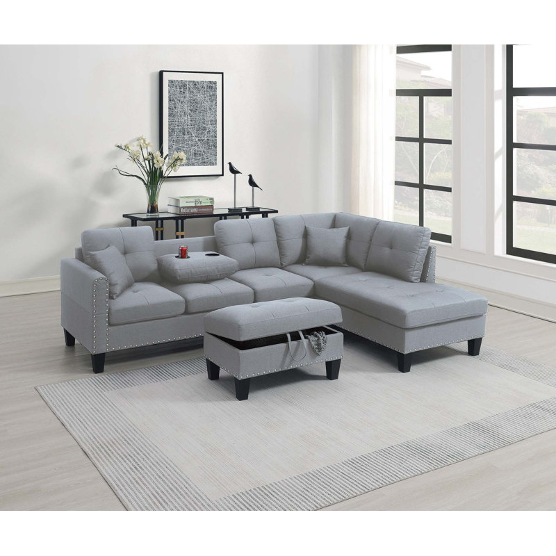 Canapé modulaire 3 pièces Living Room Furniture, Tissu gris