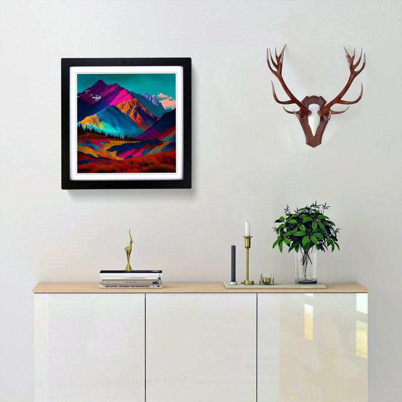 Mountain Colour Field - Single Picture Frame Print on Wood, Black