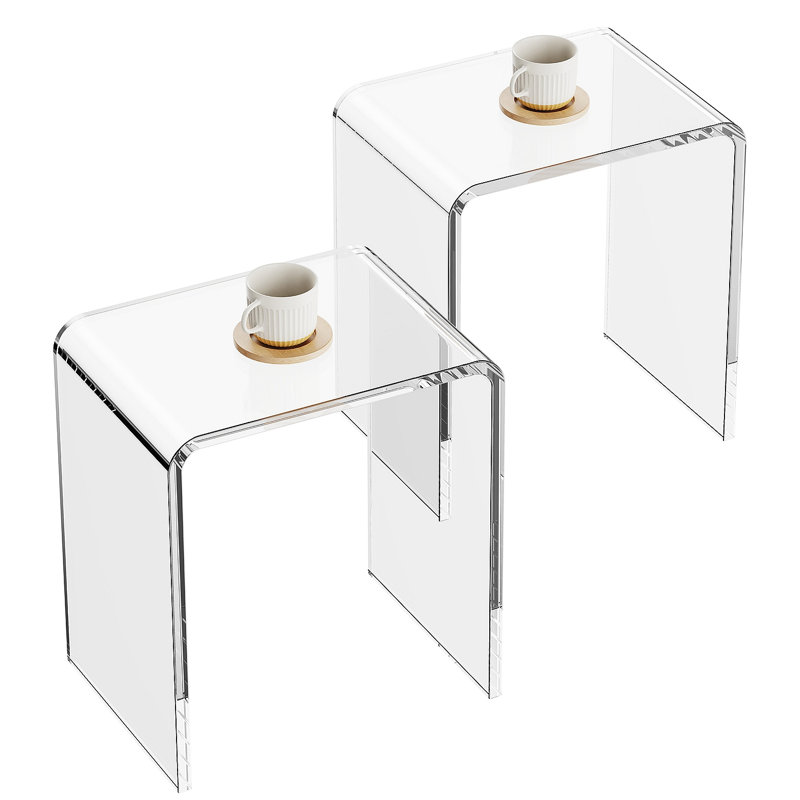 Acrylic End Table, 2 pcs C-Shaped Lucite Side Tables, Snack used in Living Room, Clear Acrylic Side Table for Drink, Food, Bedroom, and Study