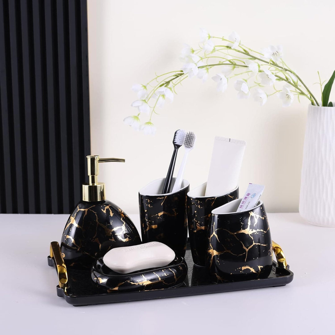 6-Piece Modern Ceramic Bathroom Set: Soap Dispenser, Toothbrush Holder, Tumbler, Tray