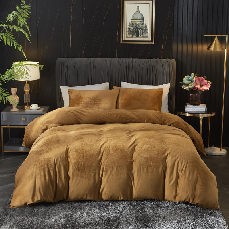 Ensemble de housse de couette en velours 3 pièces Housse de couette de luxe, Rouille