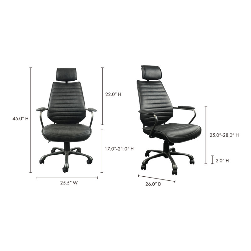 Genuine Leather Executive Chair, Black Genuine Leather