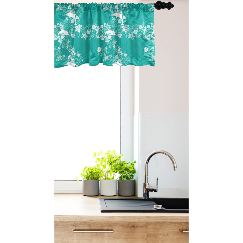 Cantonnière Ambesonne lot de 2 dauphins et fleurs bleu vert, L 54 po x L 12 po