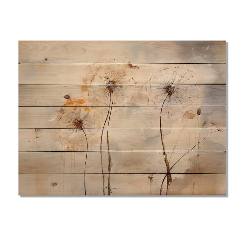 Minimalisme pissenlit - art mural en bois de pissenlit sur bois de pin naturel, H 24 po x l 32 po