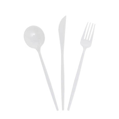 White Disposable Plastic Cutlery Set - 100 Spoons, 100 Forks and 100 Knives