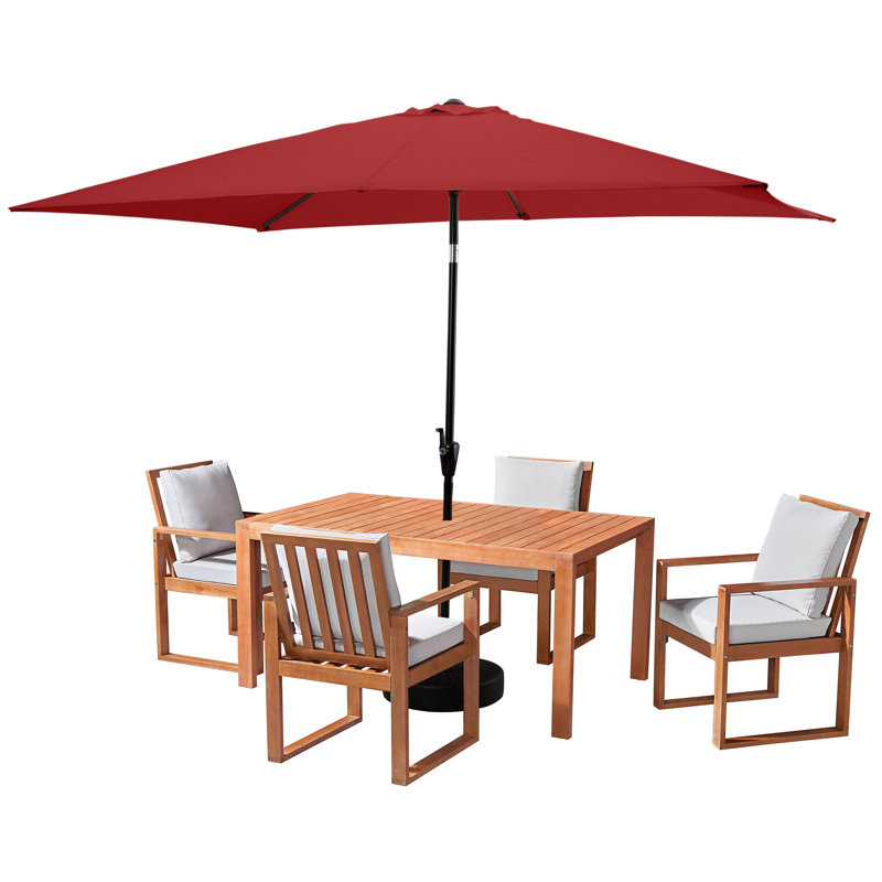 6 Piece Set, Weston Table with 4 Chairs, 10-Foot Rectangular Umbrella Red, Red, 4