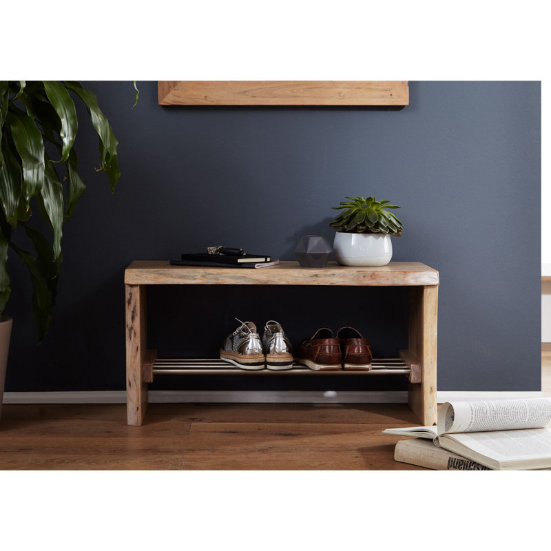 Pure Acacia Solid Wood Bench, Ecru