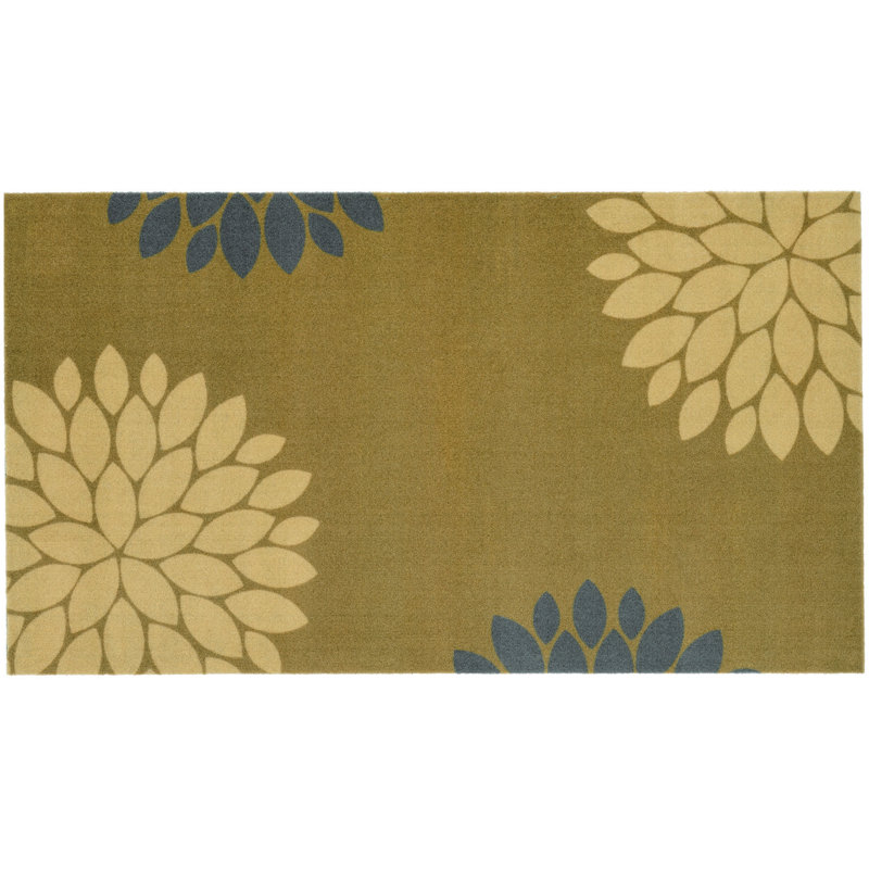 Calista Non-Slip Floral Indoor Doormat, 0.8cm H x 67cm W x 120cm L, Ochre