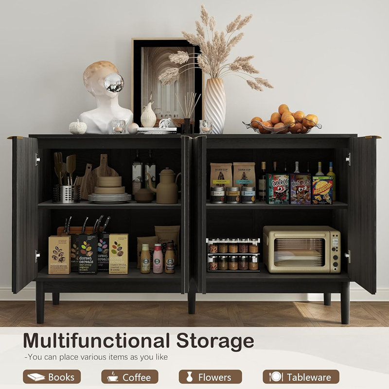 Petite armoire-buffet cannelée avec tablettes réglables, noir