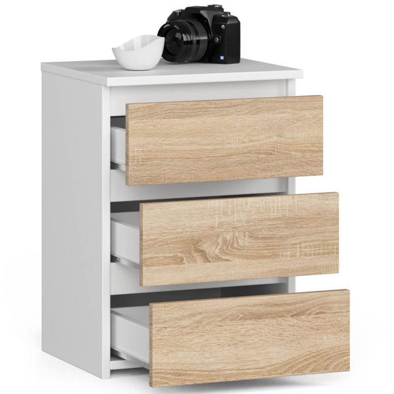 Rhye 101.6cm W Particle Board Bedside Table, White/Natural