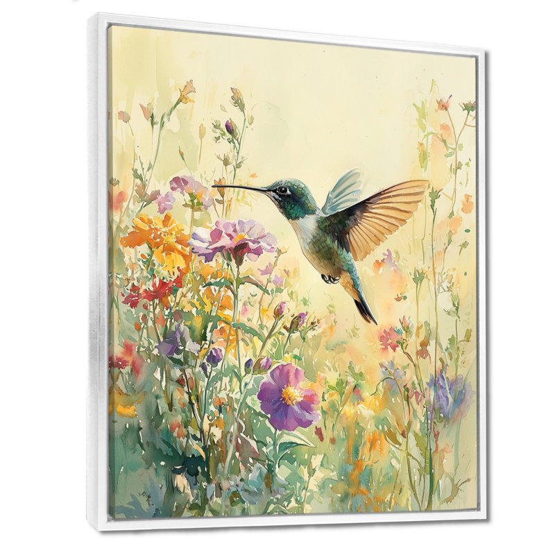 Carlson, colibri parmi les fleurs sauvages - Oiseaux, reproductions encadrées, H 32 po x l 24 po, Blanc