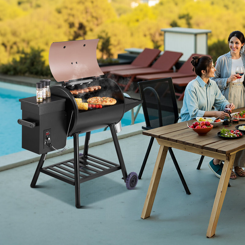 Wood Pellet Grill Smoker Outdoor Electric BBQ Grills 456 Sq.in Cook Area