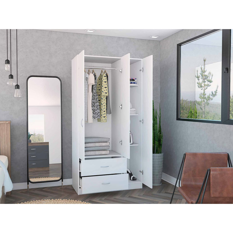 Armoire 2 portes 3 tiroirs Rowaton, Blanc