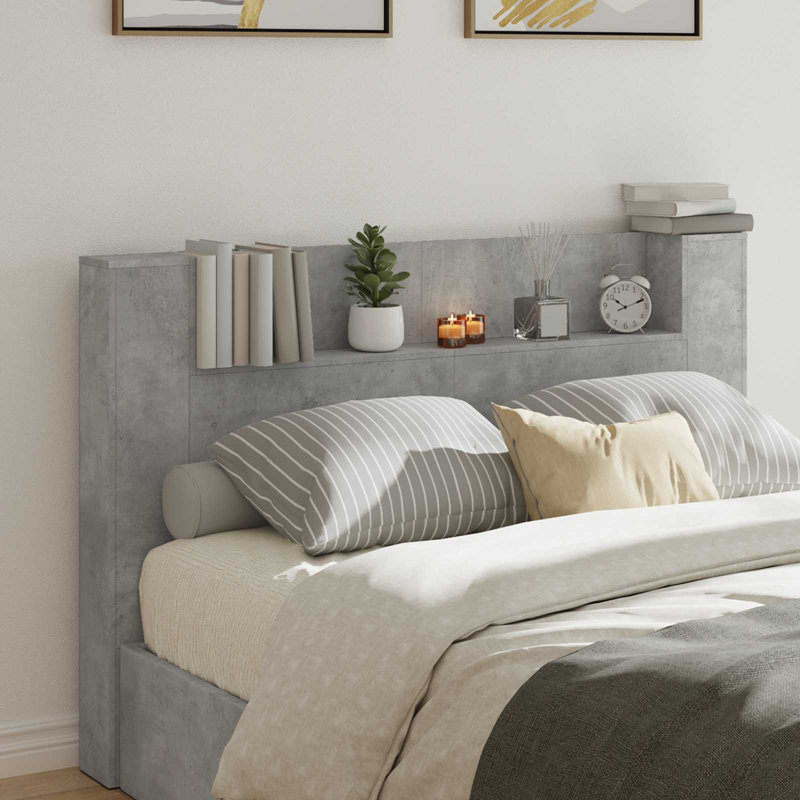 Bookcase Headboard, European Kingsize (160 x 200 cm), Concrete Grey