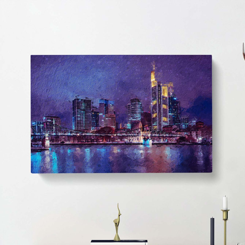The Frankfurt Skyline In Germany At Night - Wrapped Canvas, 35cm H x 50cm W x 3cm D