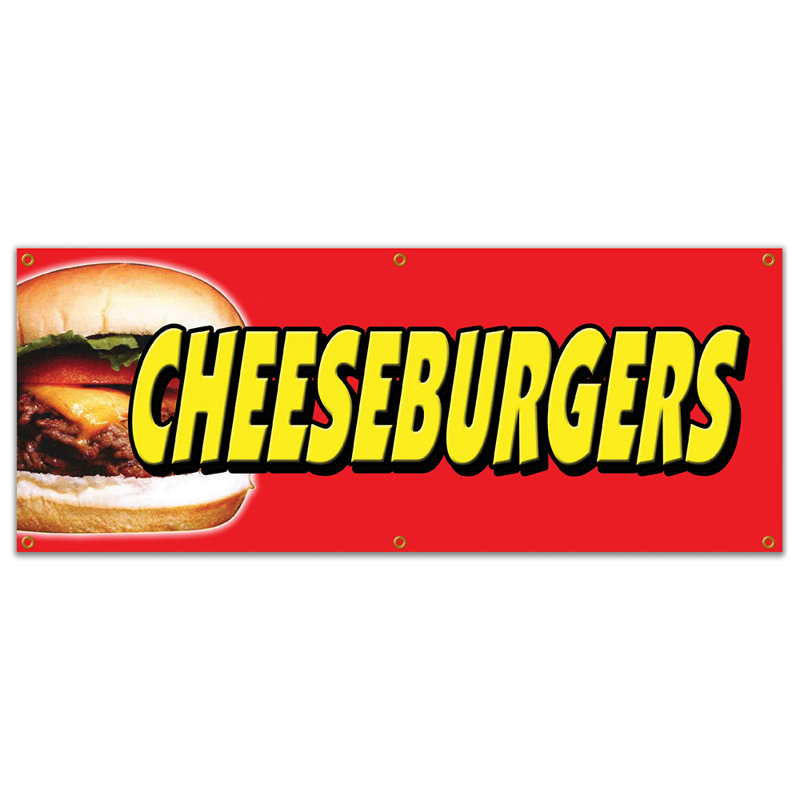 Enseigne de fromage Cheeseburgers, H 24 po x l 72 po x P 0,1 po