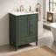 Meuble-lavabo de 61,2 cm (24,12 pouces) avec lavabo en céramique, fini vert olive, portes à fermeture douce, 3 tiroirs et poignées dorées – idéal pour les salles de bains.