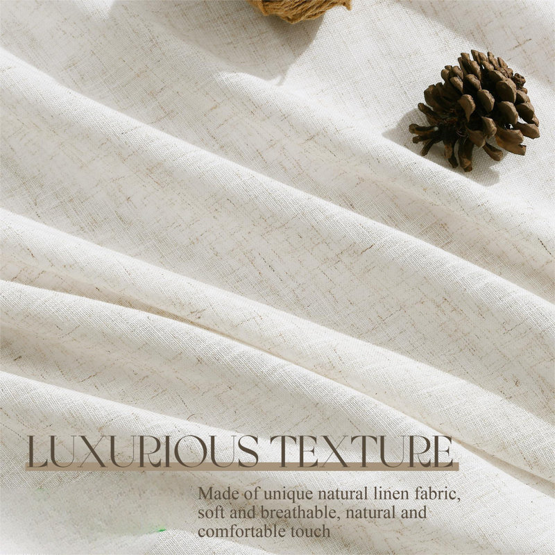 Natural Cream Linen Curtains 96 Inch Length 2 Panels For Living Room Bedroom, Light Filtering Sheer Curtains 96 Inches, Modern Farmhouse Grommet Semi Sheer Soft Privacy Drapes